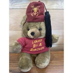 Vintage Shriners Brown Plush Bear  Tassel Velvet Hat Loved By A Shriner 12"